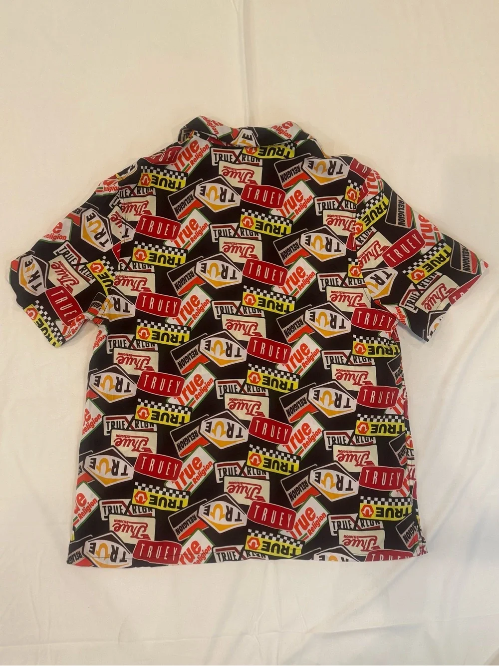 True Religion Brand Jeans Mens Camp Shirt Allover Print NWT L